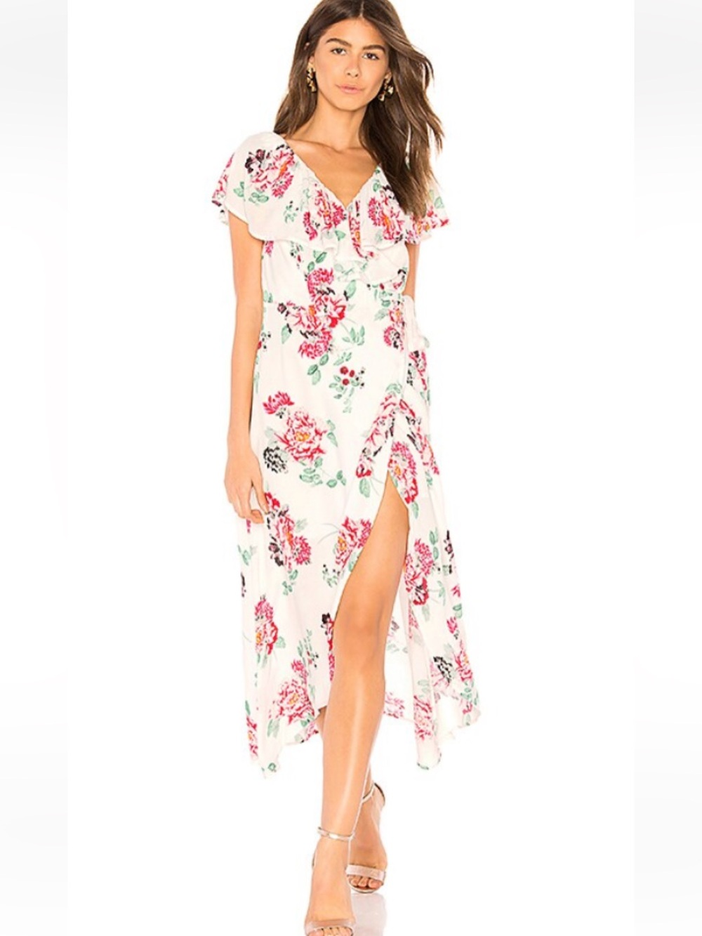 Minkpink Prett Petals Ruffle Floral Wrap Dress Hi Low Size L